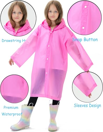 Image of 2 Pack Reusable Waterproof Raincoat EVA Emergency Rain Ponchos One Size Rain Jacket for Children, Boys and Girls