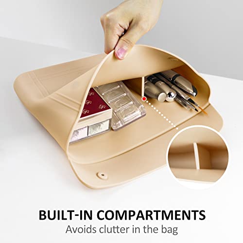 Gjnl Silicone Makeup Bag, Small Cosmetic Bag With Divider，Portable Travel Essentials Toiletry Bag,Waterproof Makeup Organizer Bag, Soft Trendy Makeup Bags Suitable For Beauty Tools For Women- Khaki #TOP1