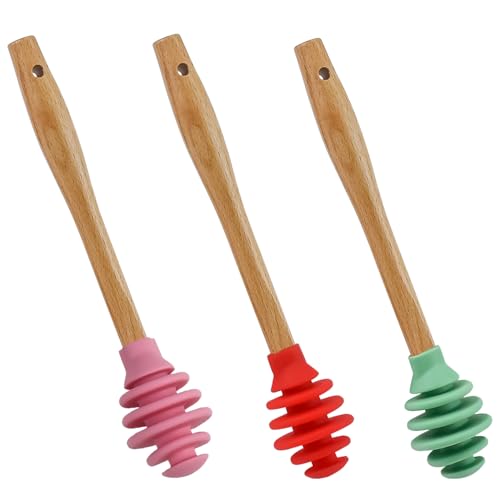 3 Pcs Silicone Honey Dipper Sticks - Spiral Design Non-Drip Honey Spoon with Jar Stirring Rod, Food-Grade BPA Free Dispenser for Syrup, Jam & Beverages