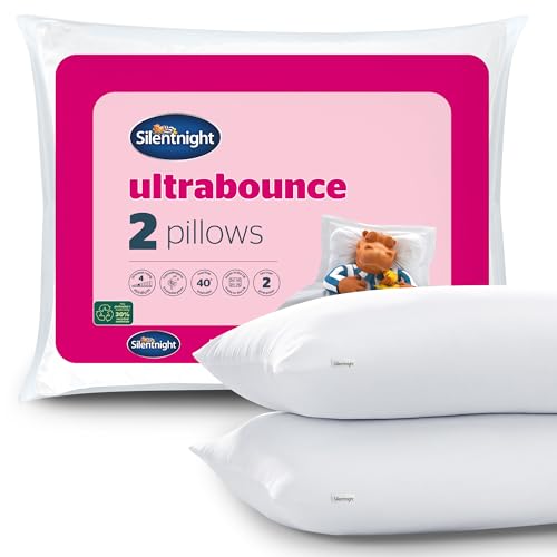 Silentnight Ultrabounce Pillows 2 Pack Soft Medium Support Comfortable Bouncy Pillows for Stomach Back and Side Sleepers Machine Washable and Hypoallergenic Bed Pillows Pack of 2