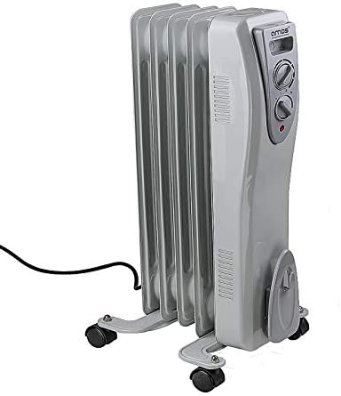 AMOS Oil Filled Radiator 11 Fin 2500W Thermostat Heater with Indicator, Safety Shut Off, 3 Power/Heat Settings | Heating Appliances