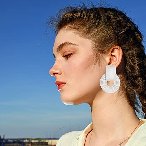 2 Pairs Bohemian Round Stud Earrings Set,Geometric Wooden Drop Earrings Boho Round Circle Wood Dangle Earrings For Women Girls (Brown White) #TOP2