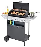 barbacoa gas piedra volcanica hosteleria Infinitas de opciones para cocinar: Amplia parrilla esmaltada mate de hierro fundido  (54 x 34 cm), parrilla de calentamiento que se extiende por todo lo ancho de la superficie del grill