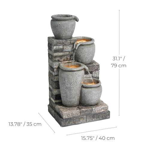 Teamson Home Solar Kaskadenbrunnen 4 Stufen Grau freistehend
