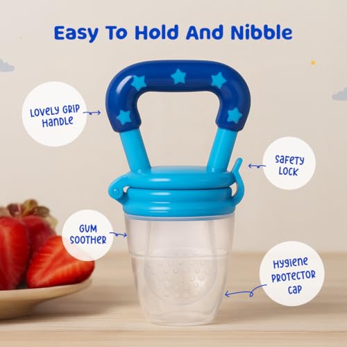 Image of Bumtum Baby Silicone Food & Fruit Nibbler with Extra Mesh | Soft Pacifier Feeder & Teether for Infants 3+ Months | BPA Free, Hygienic | Baby Fruit Nibbler Combo - Pack of 2