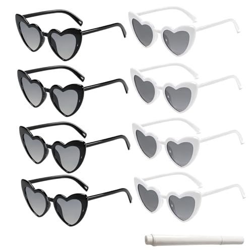 ZY-otu Lot de 8 lunettes de soleil en forme de cœur avec stylo, personnalisables, style vintage, pour enterrement de vie de jeune fille, anniversaire, fête, Noël