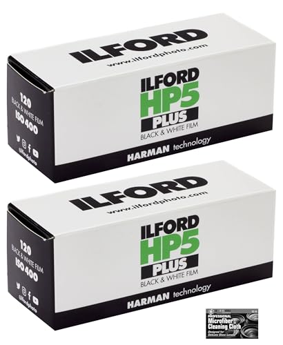 Ilford HP5 Plus 400 Black and White Negative Film 400 ISO (120 Roll Film) - 2 Pack with Cloth