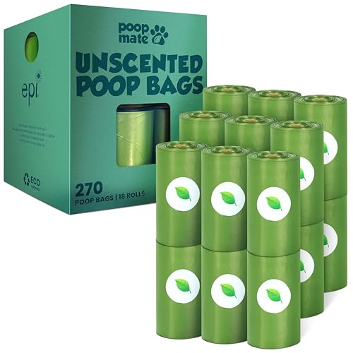 Poop Mate Dog Poop Bags - Pet Waste Bags, Leak Proof, Thick Waste Bag Refill Rolls For Dogs, Unscented - 18 Rolls (270 Count) -  PM-UNS-18R-270C