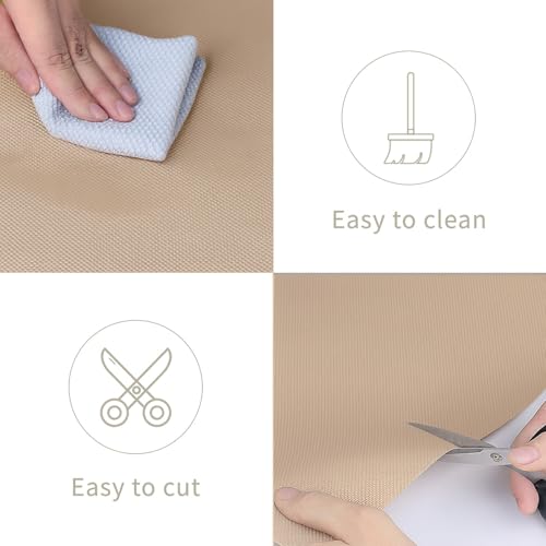 Image of Go Hooked EVA Anti Slip Fridge Mat Roll 45cm x 5m | Waterproof Shelf Liner for Kitchen Cabinet, Drawer, Refrigerator & Wardrobe | Food Grade Washable Cuttable Reusable Place Mat (Beige)