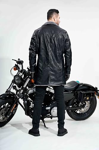 Men's Winter 3/4 Length PU Faux Fur Coat Long Jacket, Heavy Motorcycle Jacket Vintage Coat4