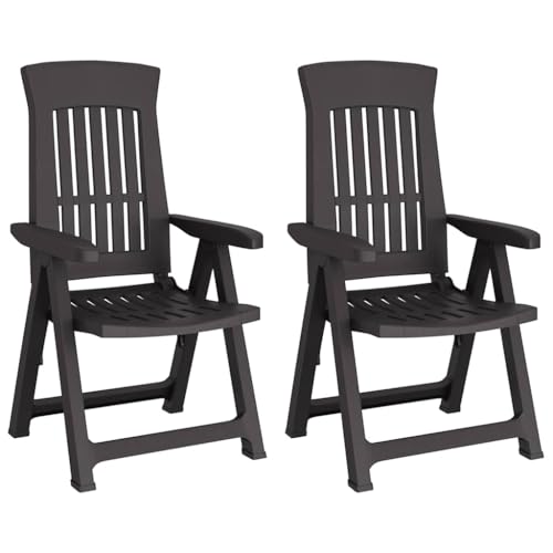 vidaXL Lot de 2 Chaises Inclinables de Jardin, Fauteuils avec Dossier Réglable, Sièges Pliables, Meubles de Terrasse Patio, Anthracite PP