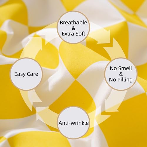 Image of Best Season Bed Sheet Set 3 Piece -Twin Size-Soft Durable Microfiber Bedding Sheet Set,Deep Pocket,Stain,Fade & Wrinkle Resistant Green and White Checkerboard Grid(Plaid Yellow&White)