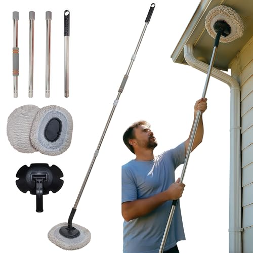 Gutter Cleaner Tool from Ground 62 Microfiber Vinyl Siding Soft Brush with Long Handle Outdoor Window/ Eave Cleaning Mop for Clean Metal Trim/ Frame/ Contour Black Streak Cobweb Dirt Dust Stain
