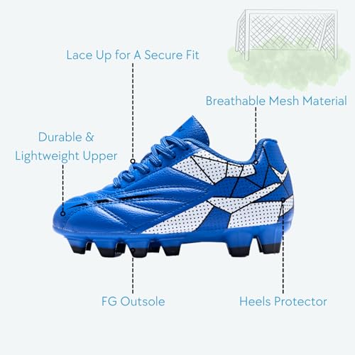 Soccer Cleats for Toddler and Little Kids, FG Lace Up Soccer Shoes, Firm Ground Outsoles for Artificial Turf, 3 Colors4