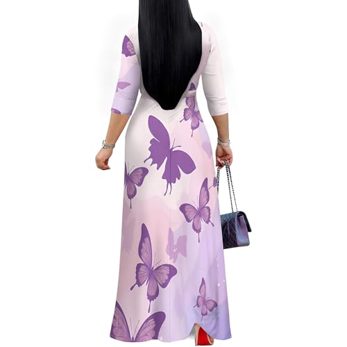 Image of PinkPatty Plus Size Maxi Dresses for Women Casual Flowy Long Dress 3 /4 Sleeve V Neck Wrap Dress with Belt