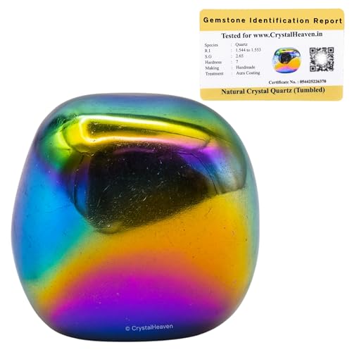 Image of Certified Titanium Aura Quartz Crystal Healing Tumbled Stone, Natural Polished Crystals for DIY Crafts, Manifestation, Meditation, Pooja Feng Shui and Reiki Healing (30 Grams)