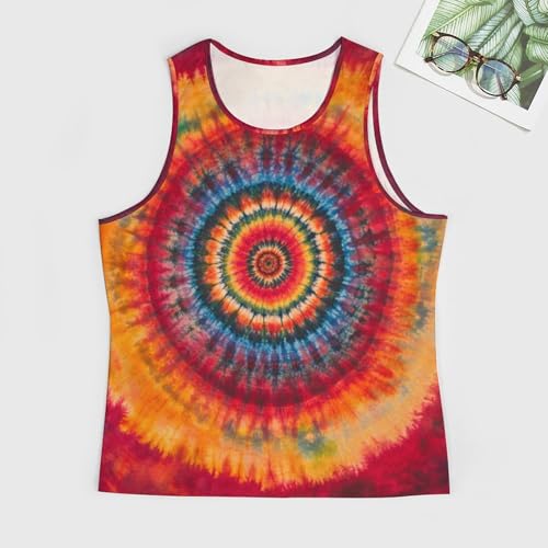 Mens Rainbow Tie Dye Tank Top Workout Gym Shirts Spiral Hippie Sleeveless Vest3