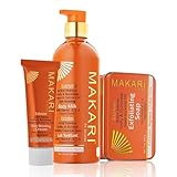 MAKARI Extreme Argan & Carrot Oil 3-Piece Gift Set | Exfoliating Soap, Tone-Boosting Body Lotion & Face Cream | Botanical Self-Care Kit for All Skin Types