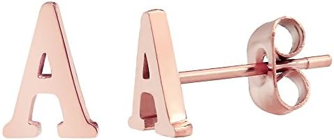 18k Rose Gold Plated Stainless-steel a Pair Initial Earrings 26 Initials Stud Earrings