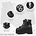 Tscoyuki Goth Platform Boots for Women - Ribbon Lace Up Heart Studded Straps Rave Ankle Boots Round Toe Chunky Wedge Heel Booties w/Bow Size 9