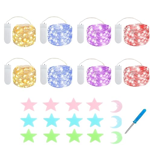 MUXIJIA 8x20er Mini Lichterkette Innen Außen Batterie mit Sterne Mond...