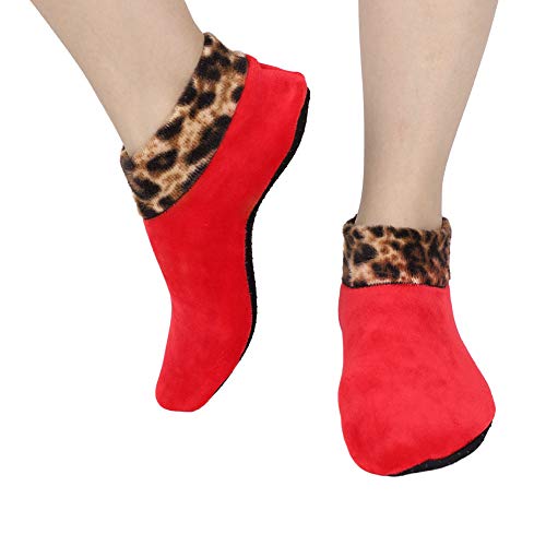Image of Womens Non Slip Grip Socks Leopard Print Soft Cozy Thick House Indoor Boot Sock Shoes Winter Thermal Fleece Slipper Socks