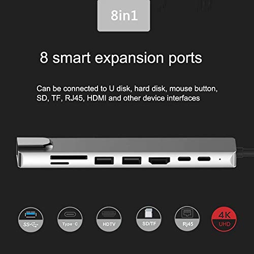 Image of Tobo 8 in 1 USB C Hub with Ethernet Adapter, 4K HDMI Output, Type C Power Delivery, SD /Micro SD Card Reader and 3 USB 3.1 Ports for MacBook Pro, XPS and More (Space Grey) TD-174TC
