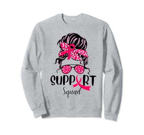 Support Squad Messy Bun Pink Warrior Breast Cancer Awareness Felpa
