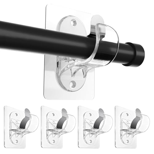 4 Pack Curtain Rod Holders,Self Adhesive No Drilling Curtain Rod Brackets,Multipurpose C-urtain Hooks Suitable for Bathrooms and Bedrooms,Easy Installation,No Damage to Wall(Transparent)