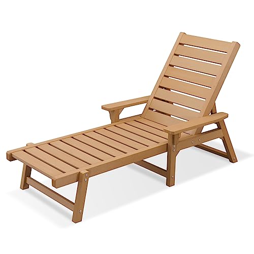 Efurden Chaise Lounge, Poly Lumber Chaise Lounge For Patio And Garden With Adjustable Backrest, Teak Color #TOP20