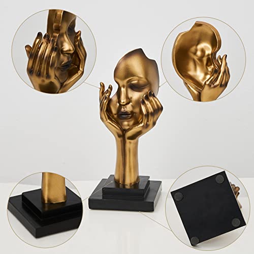 Xinxaun Thinker Statue Woman Face Sculpture Abstract Decor Gold Decor Accents Resin Figurines For Gold Home Decor Accents Shelf Decor Gold Office Decor Living Room Decor Bookshelf Decor (Thinking) #TOP4