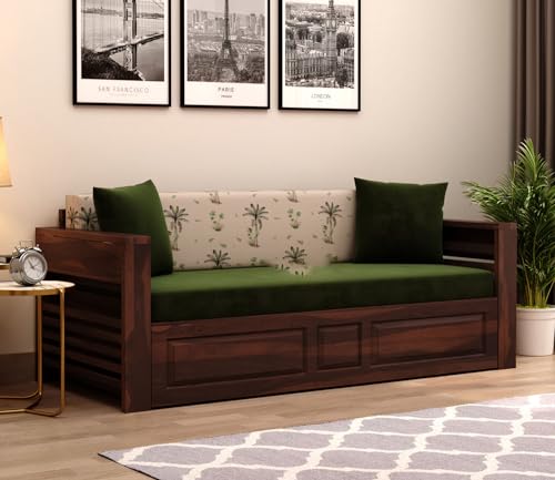 Image of Mamta Furniture Sheesham Wood Foster 3 Seater Sofa Cum Bed for Living Room Three Seater Sofa Bed for Home Sofa Com Bed Sheesham Wood |(Walnut Cream Topical)