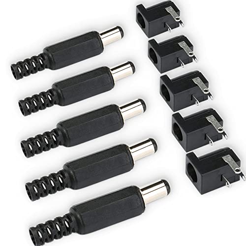 Image of PCB Mountable Universal DC Adopter Jack Male PIN Female Barrel Socket 12V, 9V, 5V Power Supply Plug Connectors for Students DIY Electronic Projects, Embedded Developers (5 Male + 5 Female)