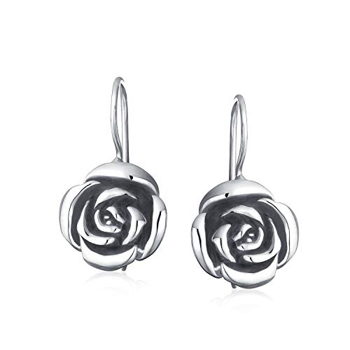 Large Statement 3D Garden Flower Black Rose Bracelet Black Silk Cord Pendant Drop Stud Earrings For Women Girlfriend Oxidized .925 Sterling Silver2