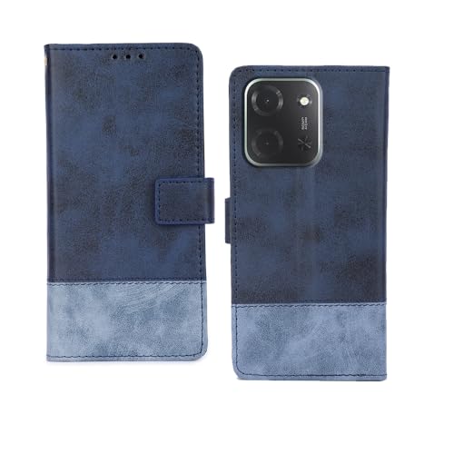 Image of amazon basics Poco C85 5G Flip Cover | Card Pockets Wallet & Stand | Flip Cover for Poco C85 5G (Double Blue)