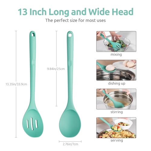 Image of U-Taste Silicone Spoons Set of 2, 13.3 inch Long Large Mixing Spoon, Aqua Sky