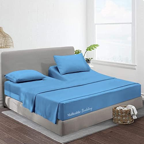Top Split Flex Sheet Set for Adjustable Bed 30" Split Head California King Size 1000 TC Soft & Smooth Egyptian Cotton 4 Piece Set fits up to 12 Inch Deep Pocket Mediterranean Blue