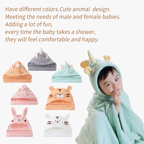 Image of Baby Hooded Towel - Ultra Soft Coral Fleece Bath Towel for Newborn to Toddler (0-5 Years), 32 inch x 50 inch Large Super Absorbent Kids Beach Swim Poncho - Unicorn Green