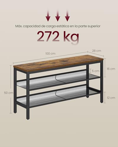 Miniatura 2 de Vasagle Banco Zapatero De 3 Niveles, Estantería Monobloque, Estante Para Zapatos Con Bordes Elevados, Estilo Industrial, Montaje Fácil, 28 X 100 X 50 Cm, Marrón Rústico Y Negro Tinta Lsb075kd02