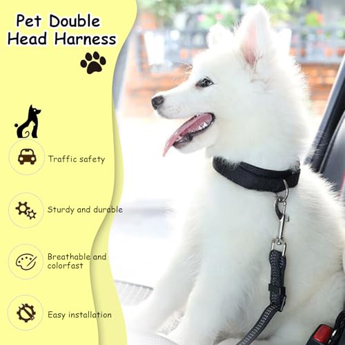 VBGURR Anschnallgurt Hund Auto, Elastischer Doppelköpfig Hundegurt Auto, Einstellbar Hunde Anschnallgurt Auto(Schwarz)