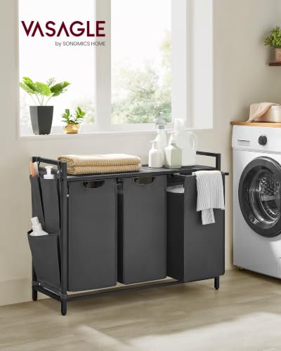 Image of VASAGLE Laundry Hamper with Shelf, 3 Pull-Out Bags, 3 x 10.6 Gallons (40 L)