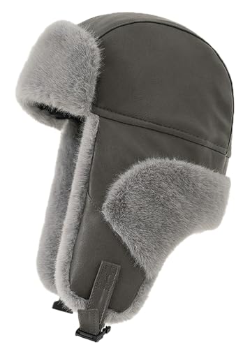 Men's Trapper Hat Aviator Hat Ushanka Trapper Hat Winter Hats for Women Faux Fur Russian Hat with Earflap Outdoor Skiing Cap Grey