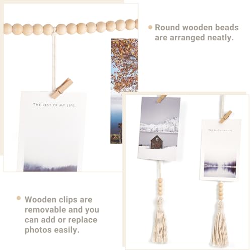 Dahey Macrame Wall Hanging Photo Display With Clips Collage Picture Frame Boho Wall Decor With Wooden Beads Garland Photo String With Clips Gift For Teen Girl Bedroom Dorm Living Room Classroom thumb #4