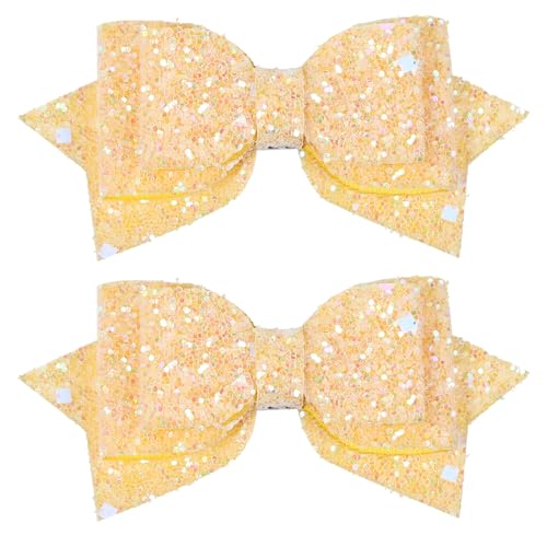 Glitter Sparkly Yellow Hair Bows 4" Alligator Clips Hair Barrettes for Teens Toddler Girls Hawaiian Luau Beach Tropical Vacation Party Favor Decorations Accessory Gift