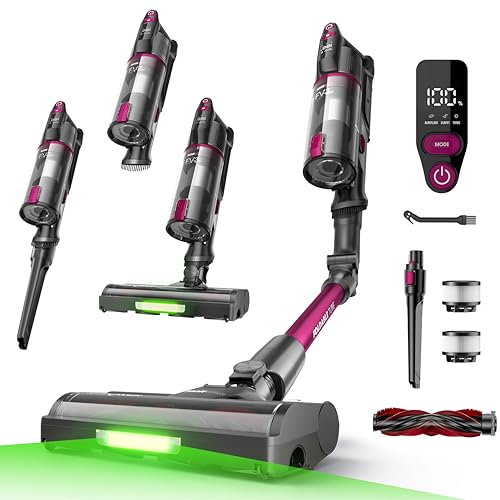FAMIVAC FV3 Aspirateur Balai sans Fil 60KPa/50Min/120㎡, Tube Pliable, Autoportant à Brosse Anti-Enchevêtrement, Lumière Verte, Aspirateur à Main Puissant...
