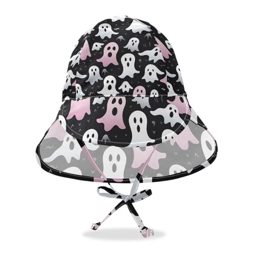 J JOYSAY Halloween Ghost Pink Baby Sun Hat Toddler Hat UPF 50+ Sun Hats Cap Wide Brim Chin Strap Summer Play Hat with Chin Strap for Boys Infant