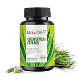 Lebepur Bio Gerstengras Kapseln – 180 Stück für 3 Monate – 1000mg Tagesdosis – Hochdosiertes Gerstengras-Pulver aus kontrolliert biologischem Anbau – Vegan, Ohne Zusätze