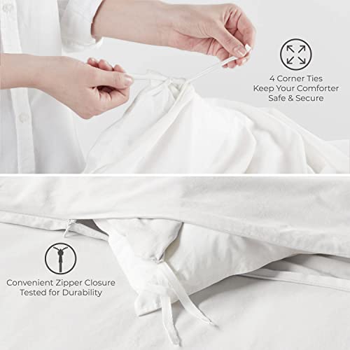 Thread Spread Queen/Full Duvet Cover, 1000 Thread Count Sateen 3 Piece Egyptian Cotton Quality Duvet Cover, 100% Pure Cotton Comforter Cover, 2 Pillow Shams, Zipper Closure, 7 Corner Ties - (White) #TOP3
