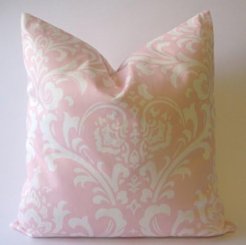Nora Quinonez Set of 2 - Suzani Damask Design Decorative Throw Pillows Covers -Medium Weight Cotton Print- Invisible Zipper Closure (Pink/White, 18x18)
