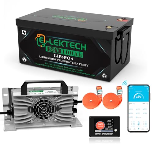 36V 100Ah LiFePO4 Golf Cart Lithium Battery Kit (3840Wh) with Charger, Monitor & Accessories, 200A BMS, 8000+ Cycles -Perfect For Golf Carts, RV, Solar Off-Grid, Home Backup